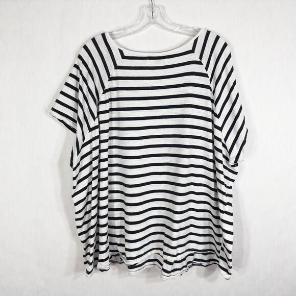 Ellos Plus Size 30W 32W Top 3X Rounded V Neck Tee Black White Striped 717‎ - Picture 6 of 15